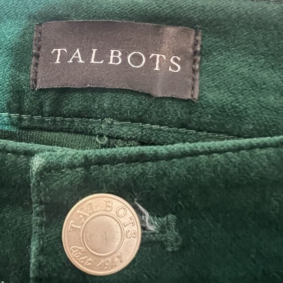 Talbots Women’s Velveteen Straight Leg Pants 12P Green Classic Holiday Stretch - Picture 4 of 12